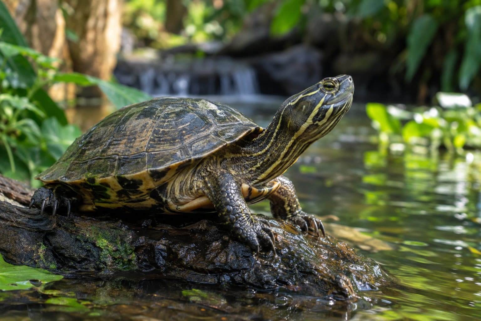 Tortue Ocadia de Chine en gros plan montrant son agilité