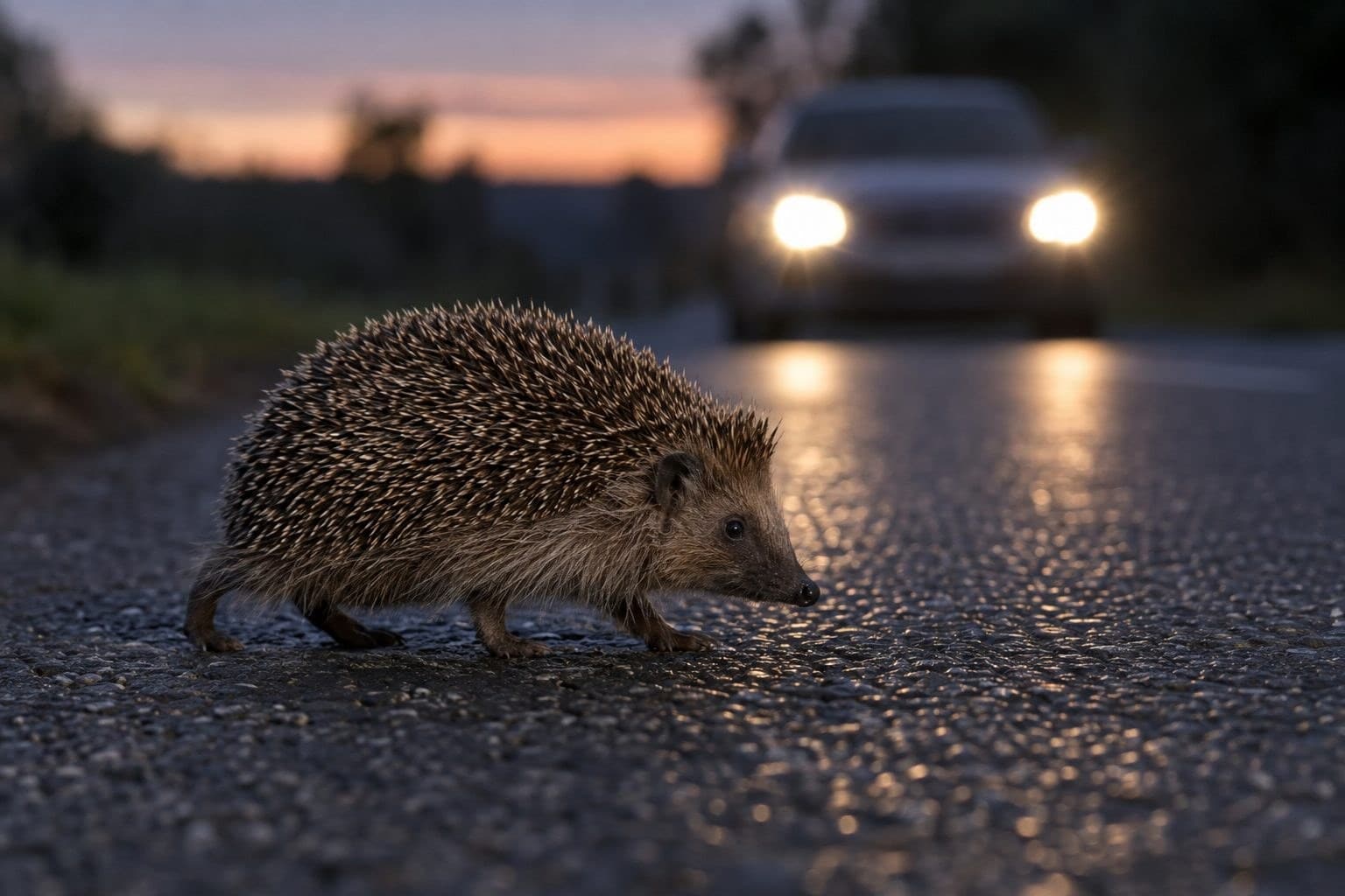 Hérisson d'Europe sur la route