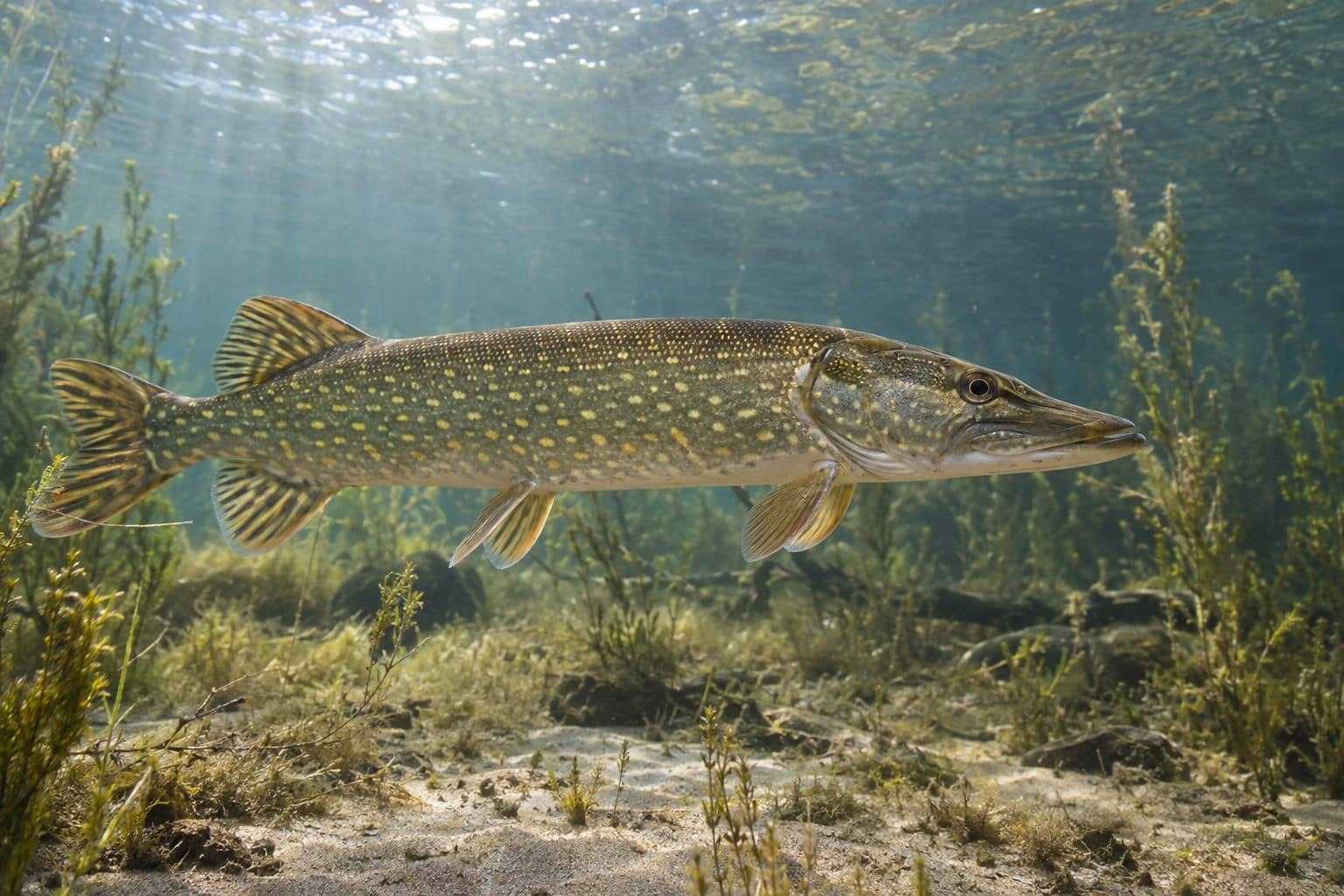 Brochet dans l'eau de rivière