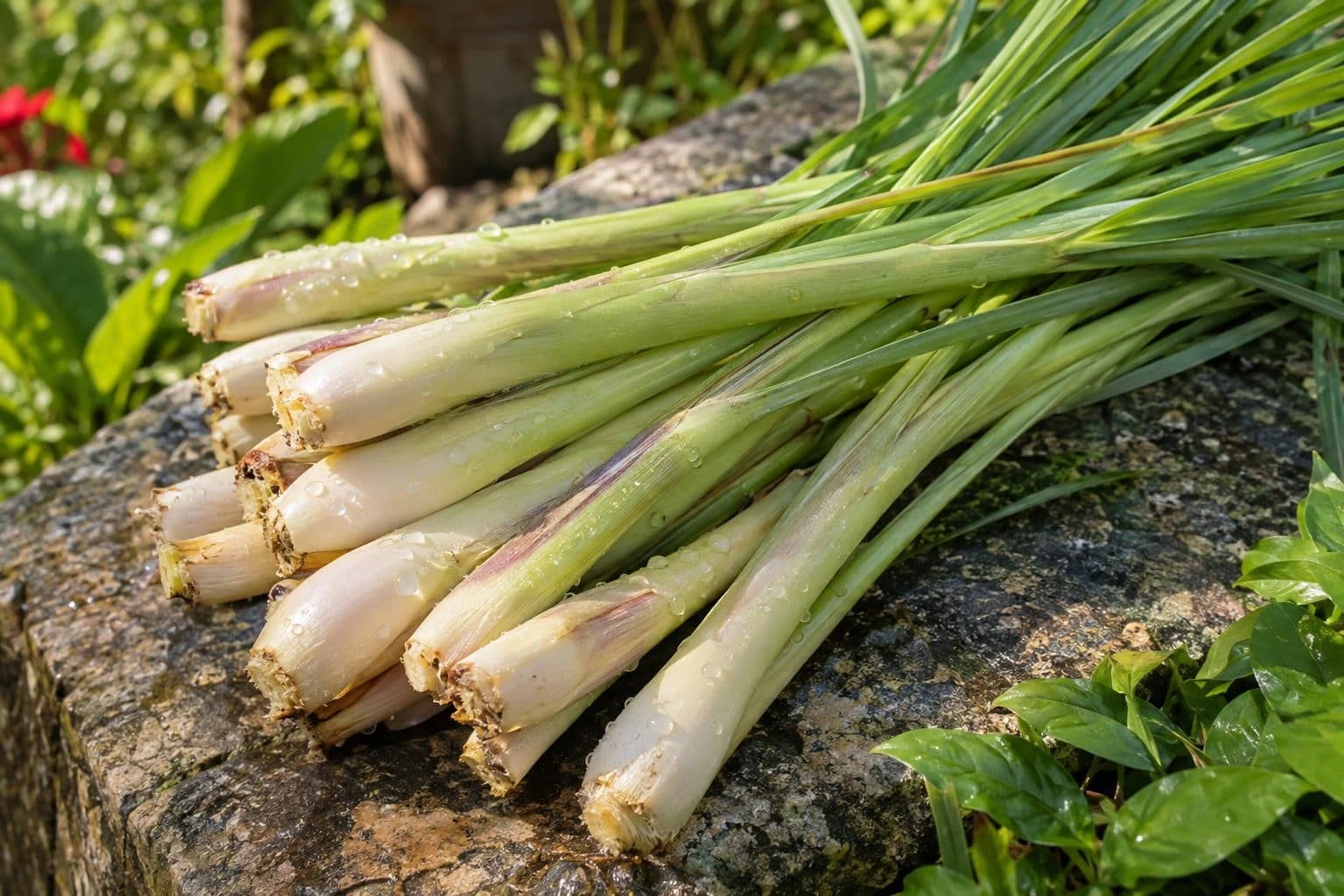 Citronnelle (Cymbopogon citratus) - feuilles coupées exhalant leur arôme