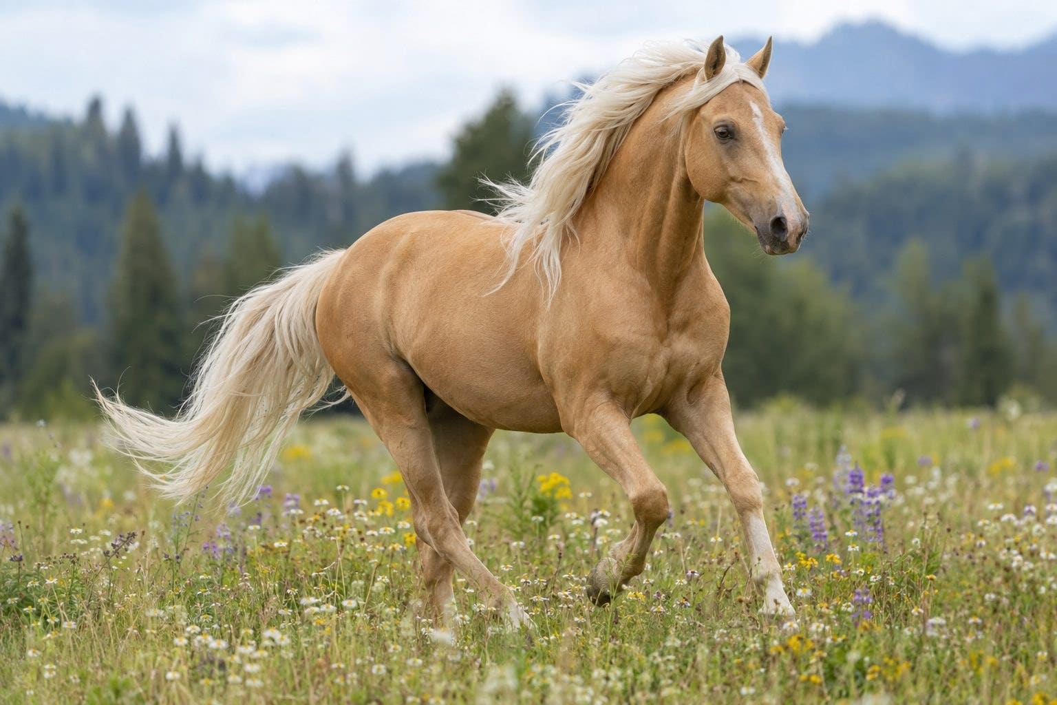 Cheval café au lait en mouvement