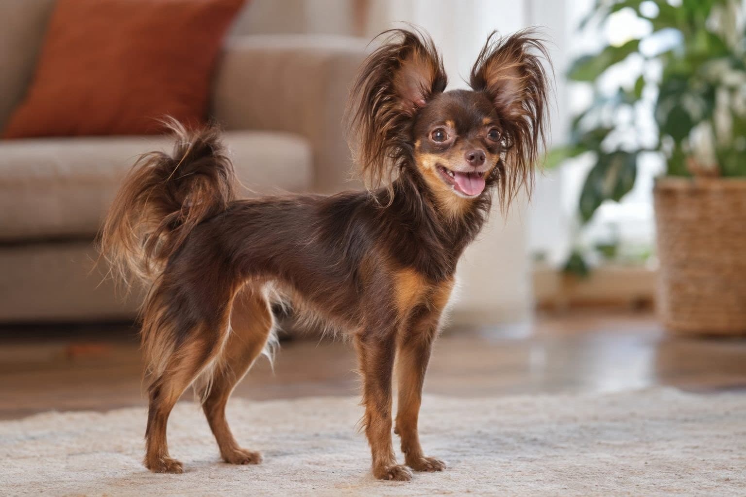 Petit Chien Russe souriant en intérieur