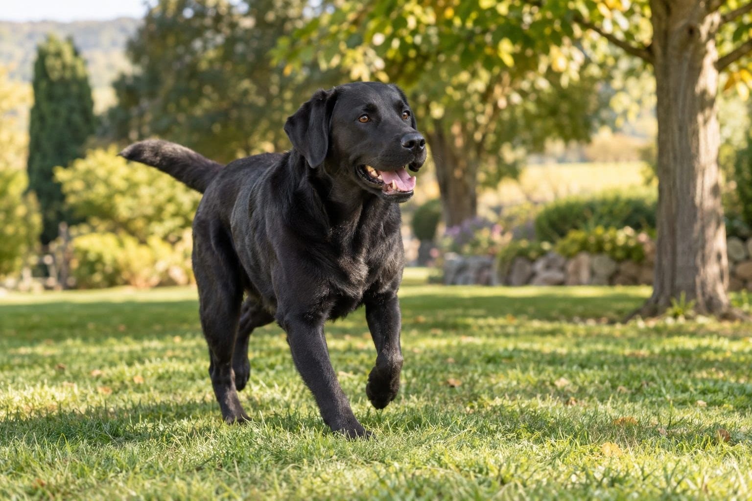 Labrador femelle couleur chocolat ou noir en action