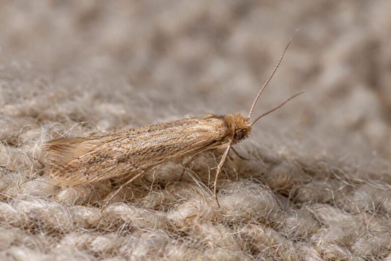 Mite vestimentaire (Teigne des vêtements) en gros plan montrant ses détails morphologiques
