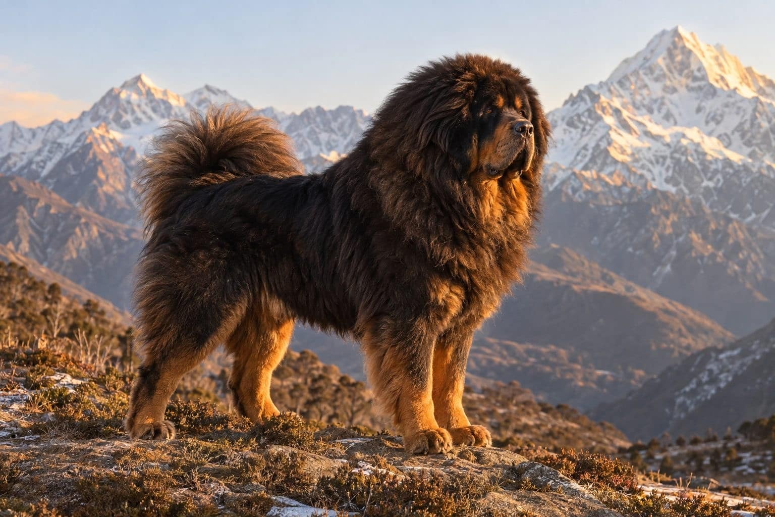 Dogue du Tibet de profil, impressionnant et imposant