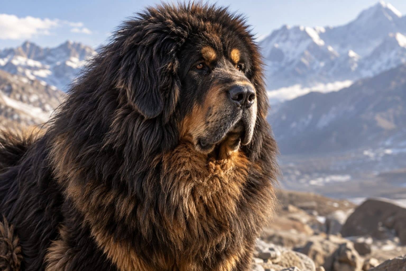 Dogue du Tibet portrait rapproché, traits distinctifs visibles