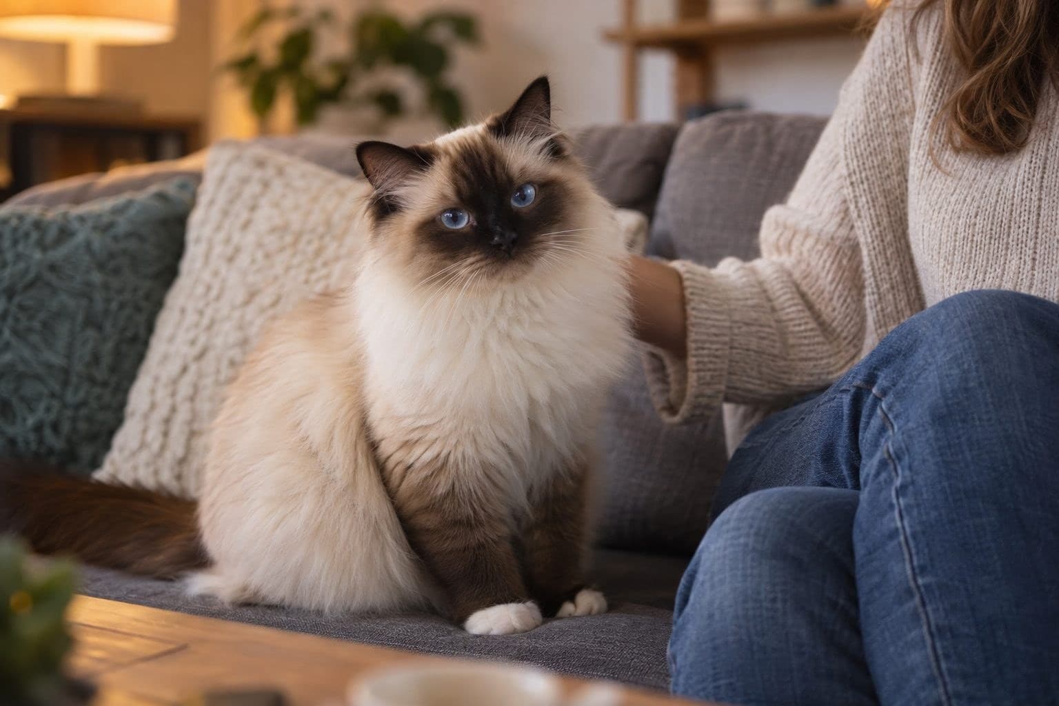 Sacré de Birmanie affectueux et sociable avec son maître