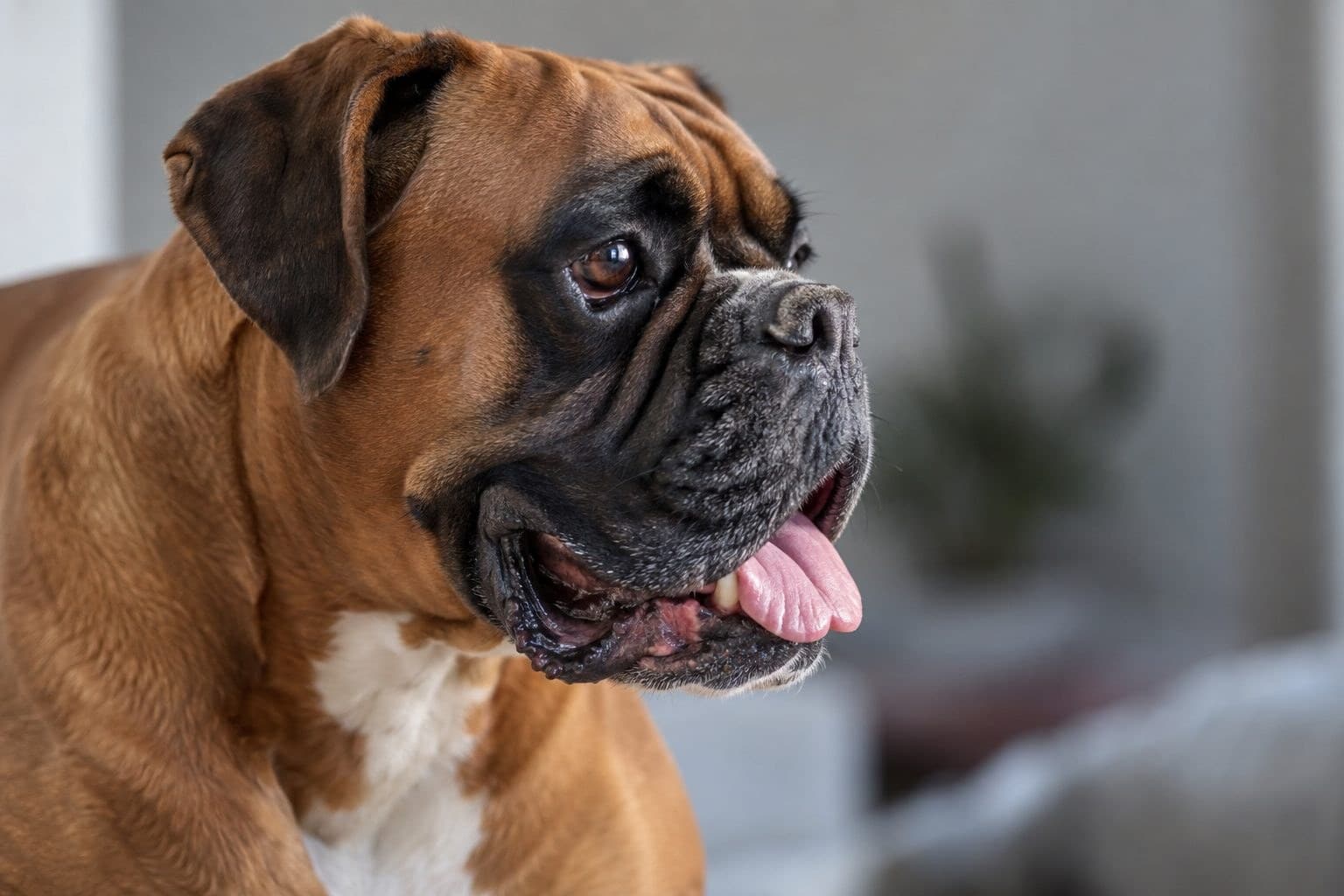 Portrait en gros plan d'un Boxer montrant ses traits distinctifs et son intolérance à la chaleur