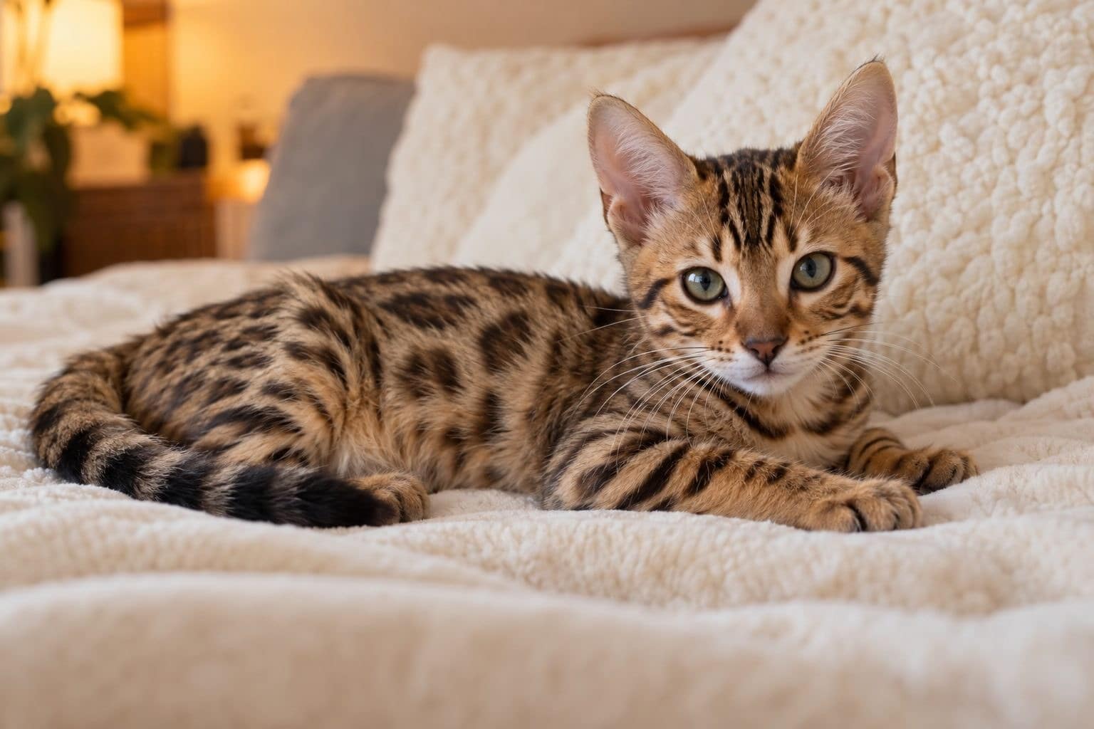 Chaton Bengal couché et détente