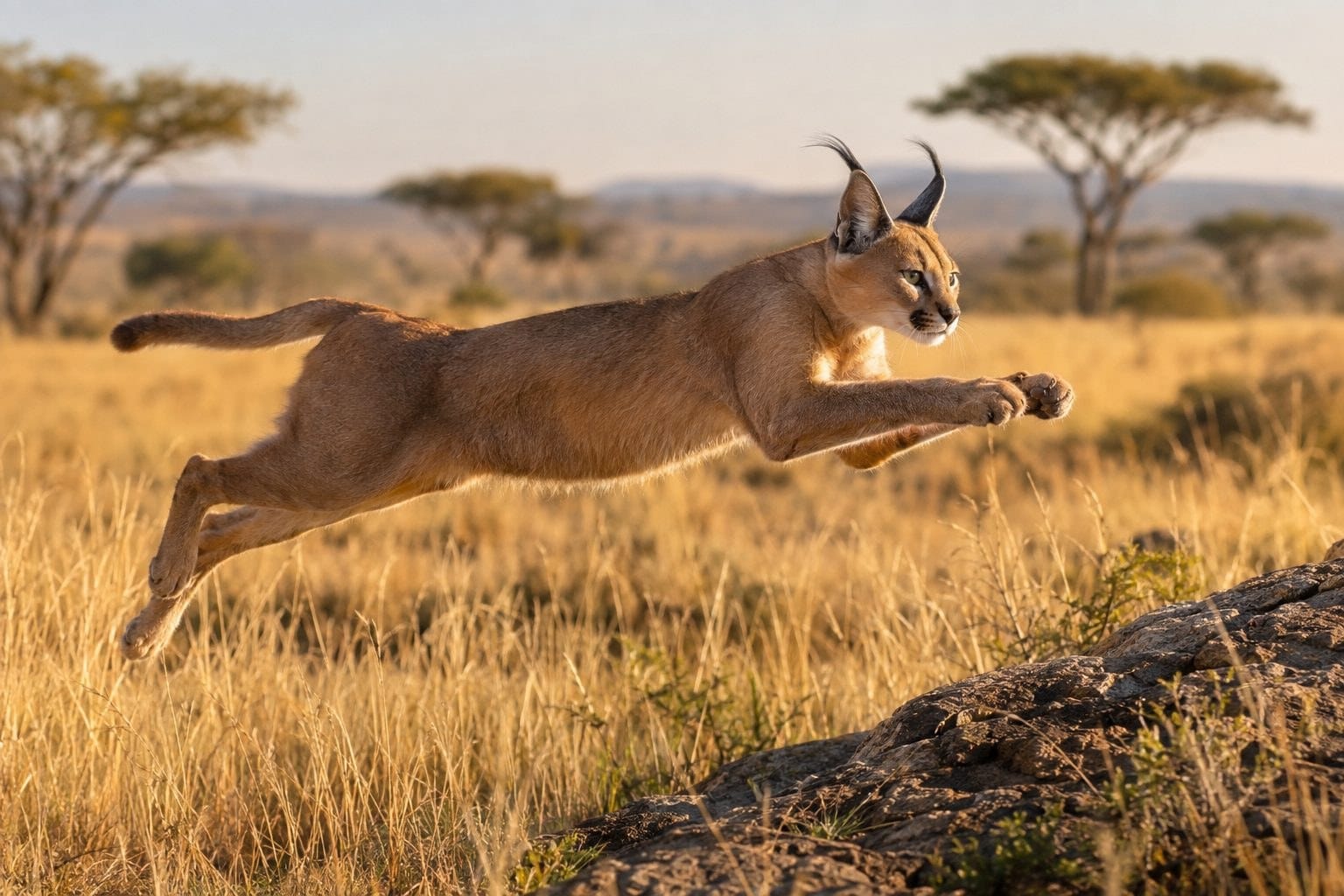 Caracal en train de bondir