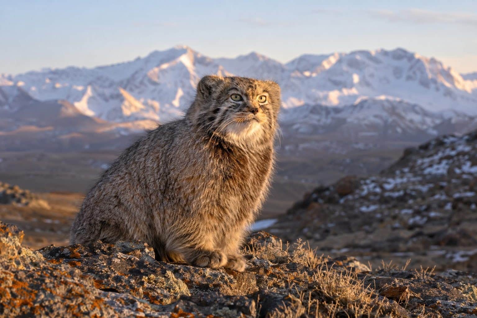 Chat de Pallas dans son habitat montagneux