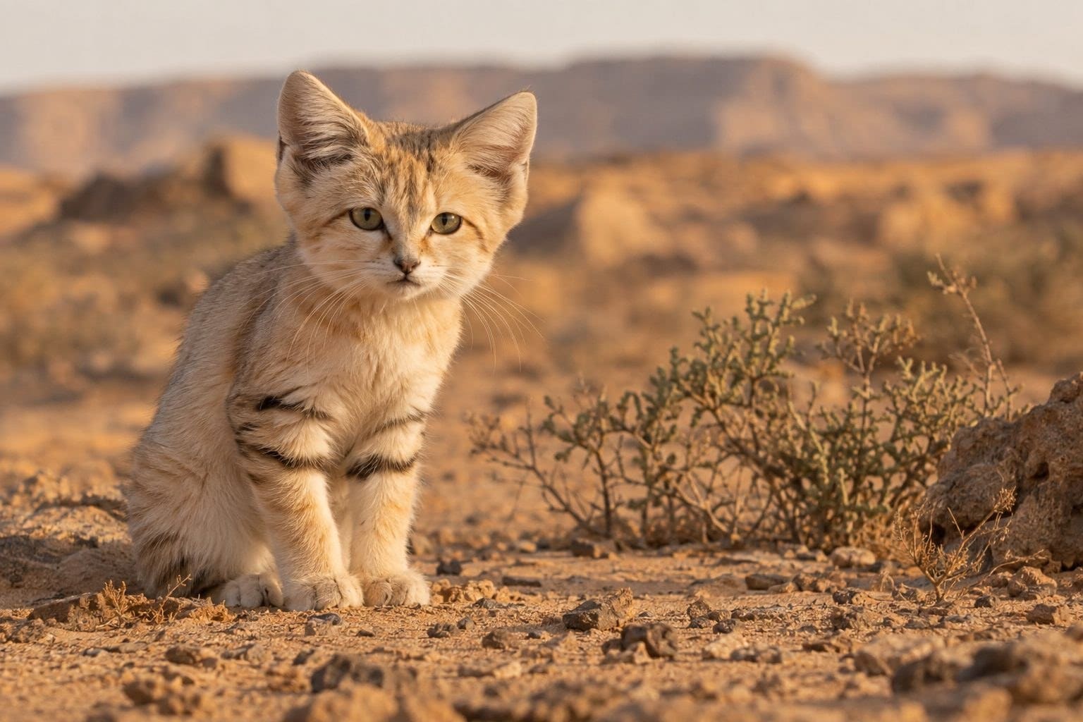 Chat des sables dans le désert