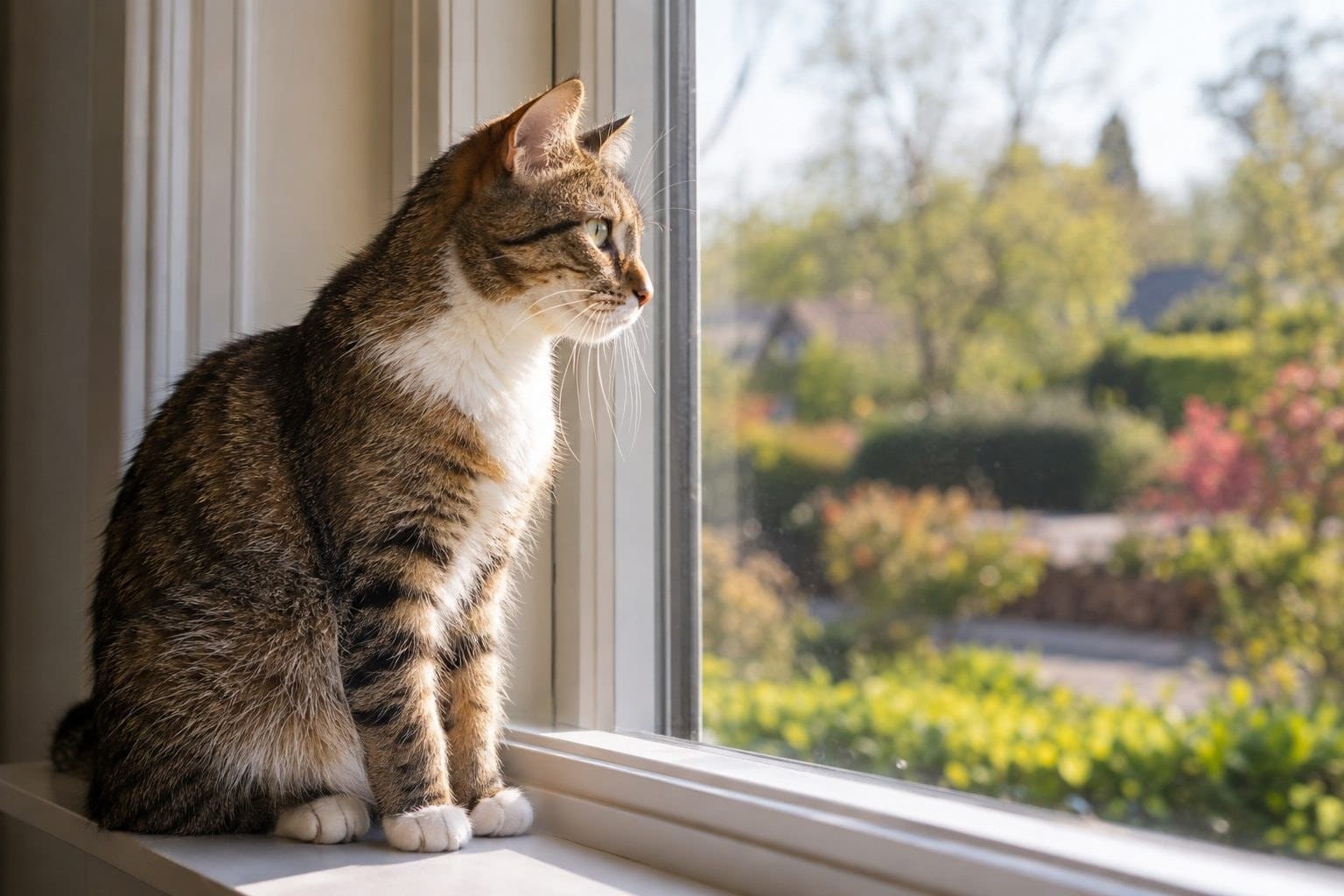 Chat domestique observant par une fenêtre