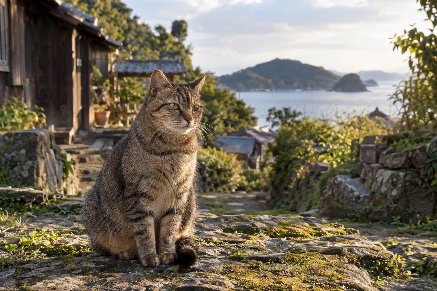 Chat japonais sur l'île d'Aoshima