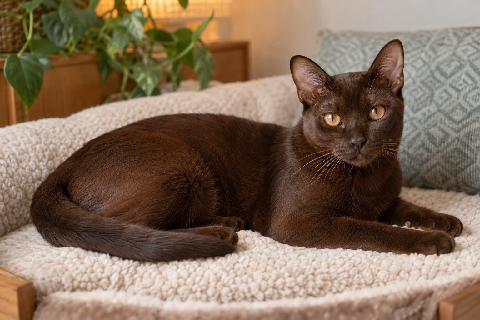 Chat Havana Brown de robe chocolat se reposant