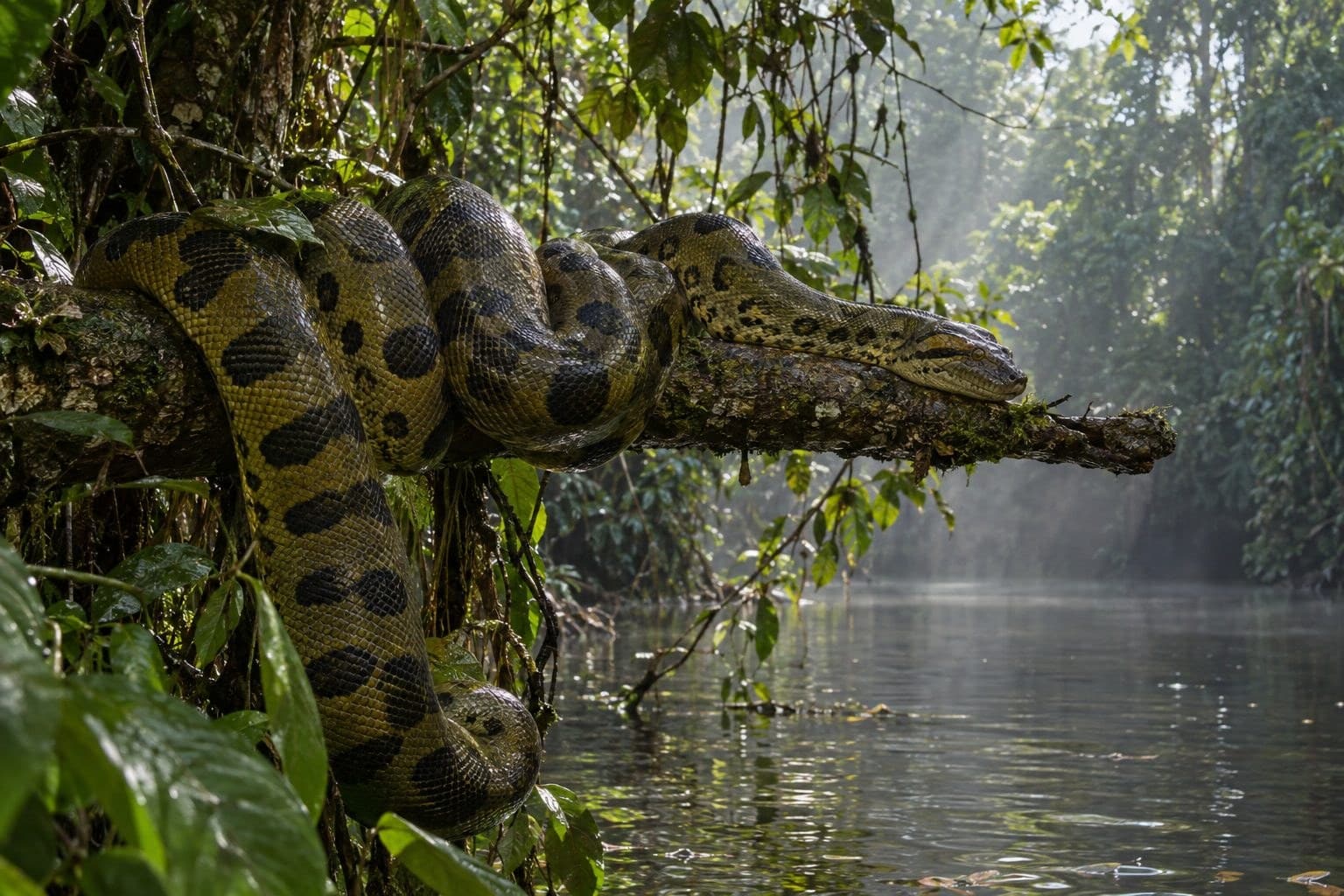 Anaconda géant dans son habitat amazonien naturel