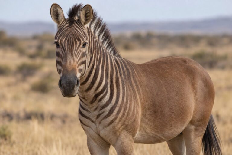 Portrait détaillé d'un quagga montrant ses rayures caractéristiques sur l'encolure et l'avant du corps