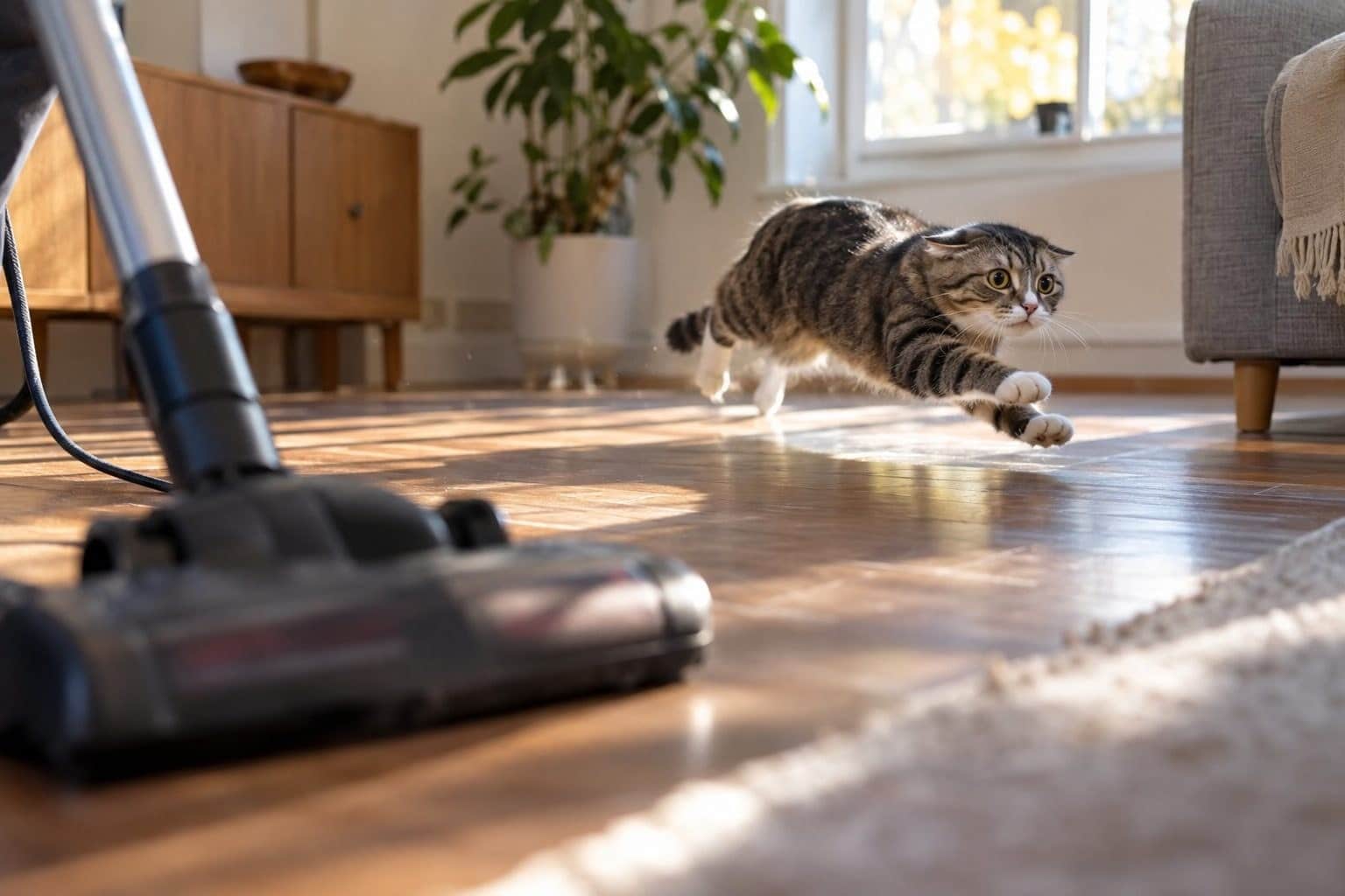 Aspirateur et chat anxieux : pourquoi ce bruit déclenche-t-il une panique chez lui ?