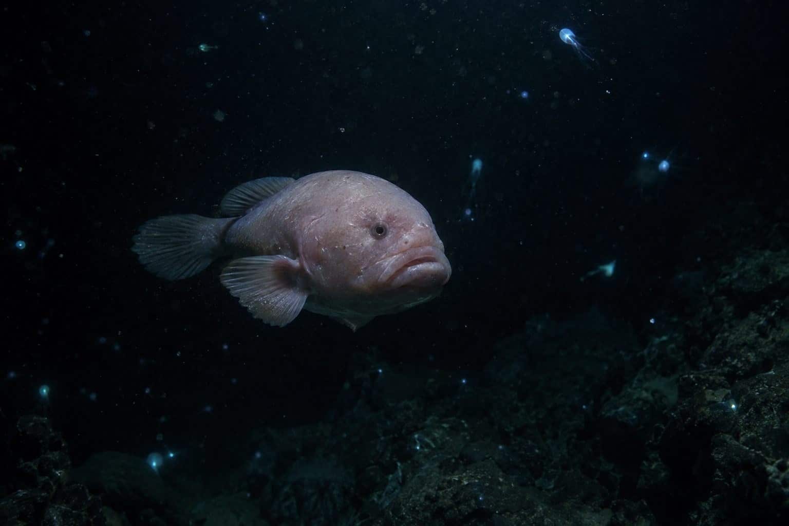 Blobfish (Psychrolutes marcidus) dans son habitat abyssal sous haute pression