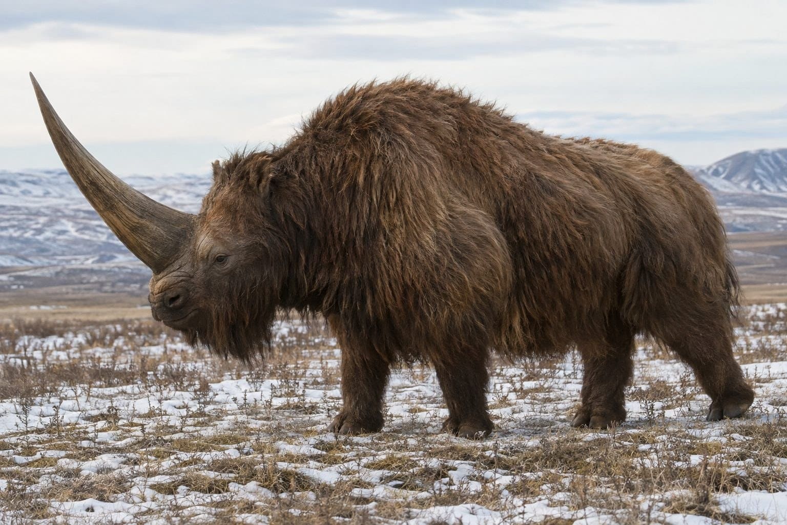 Elasmotherium sibiricum en posture statique montrant ses caractéristiques distinctives