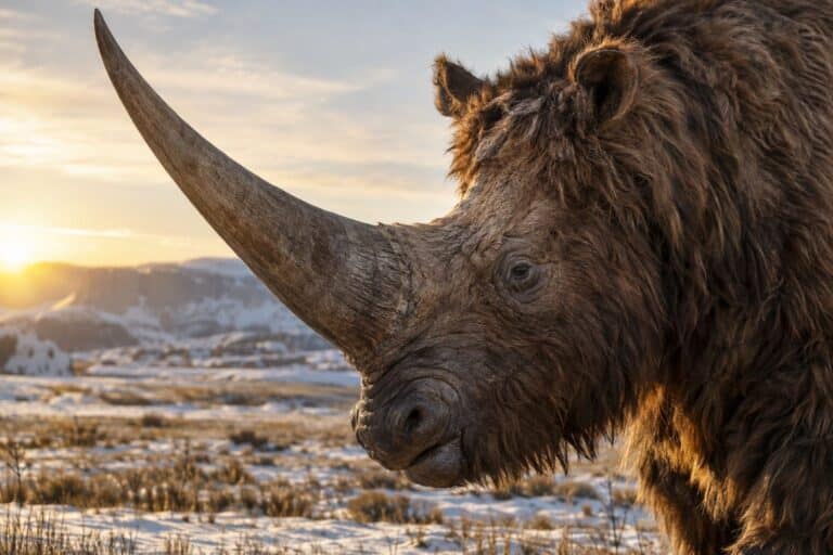 Elasmotherium sibiricum en gros plan détaillant sa morphologie caractéristique