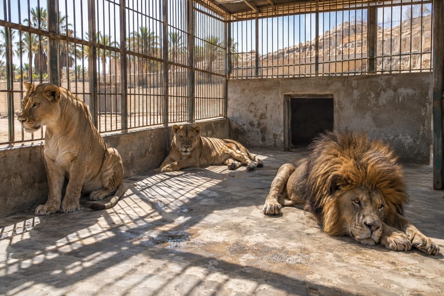 Lions en captivité dans un espace confiné