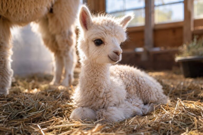 Portrait rapproché de Cody, le petit alpaga nouveau-né du Colorado, pesant seulement 3 kilos à la naissance
