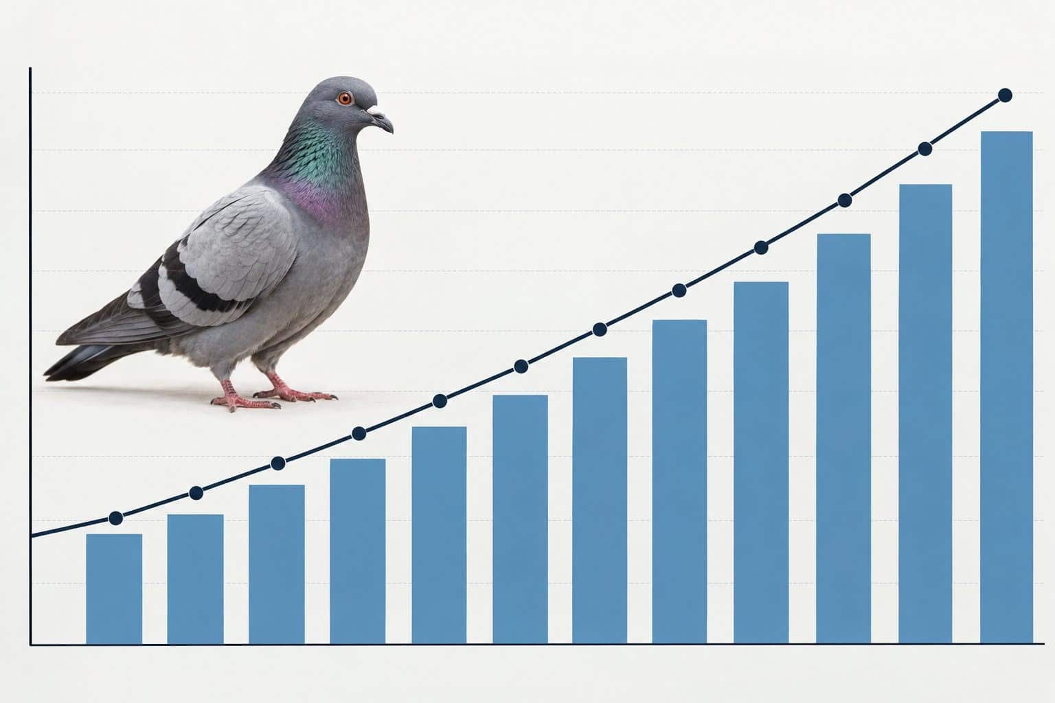Graphique montrant l'augmentation de 100% de la population de pigeons en France sur 19 ans