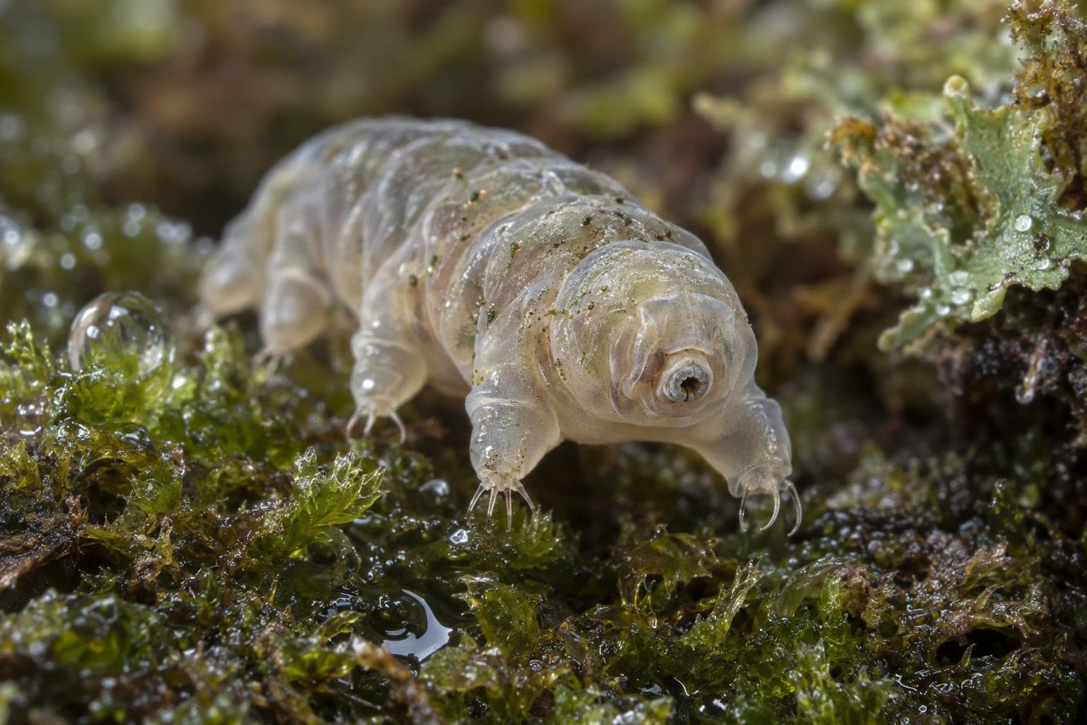 Tardigrade (Hypsibius dujardini) dans son habitat naturel extrême