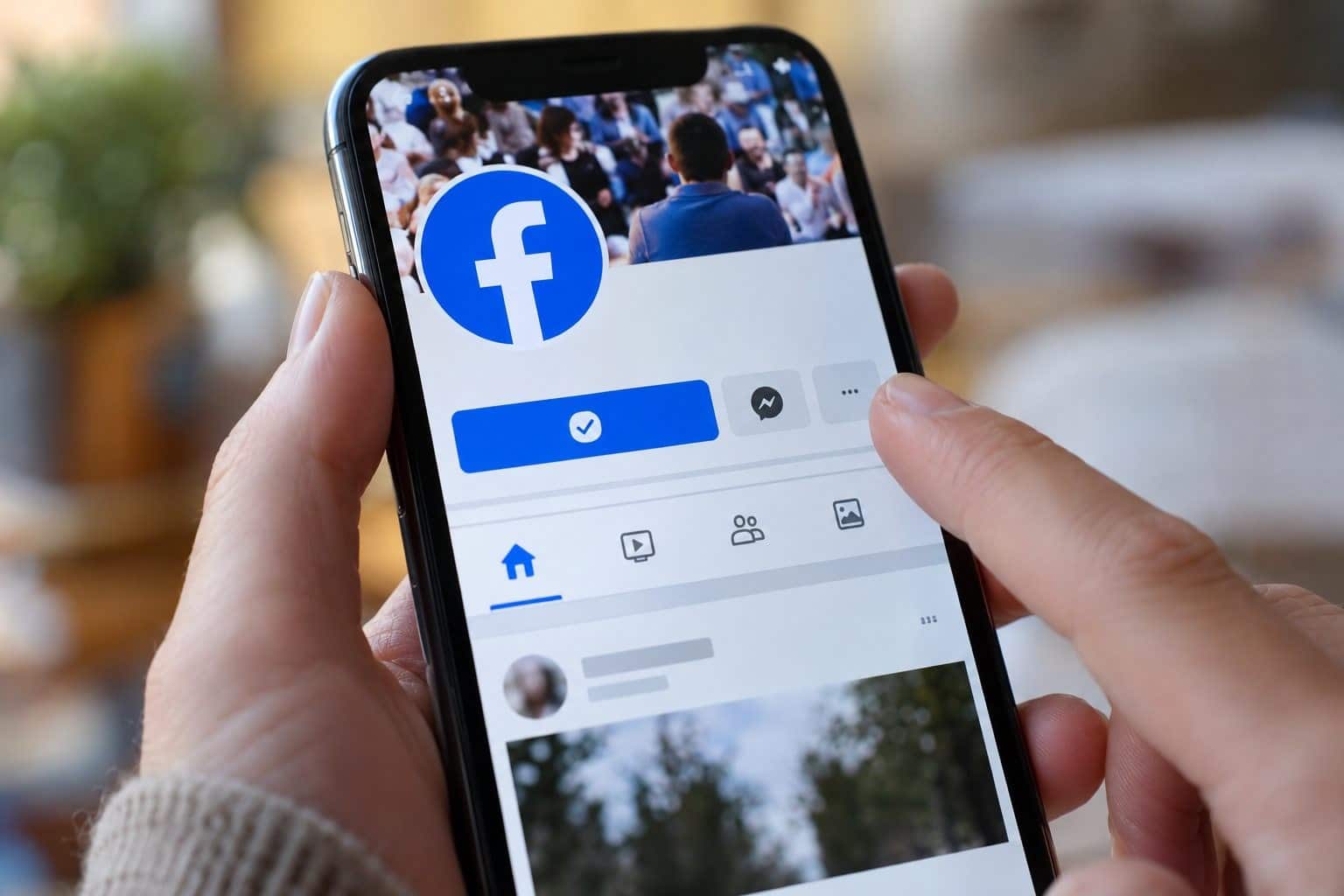 Bouton Facebook 'Déjà abonné(e)' en gros plan sur un appareil mobile