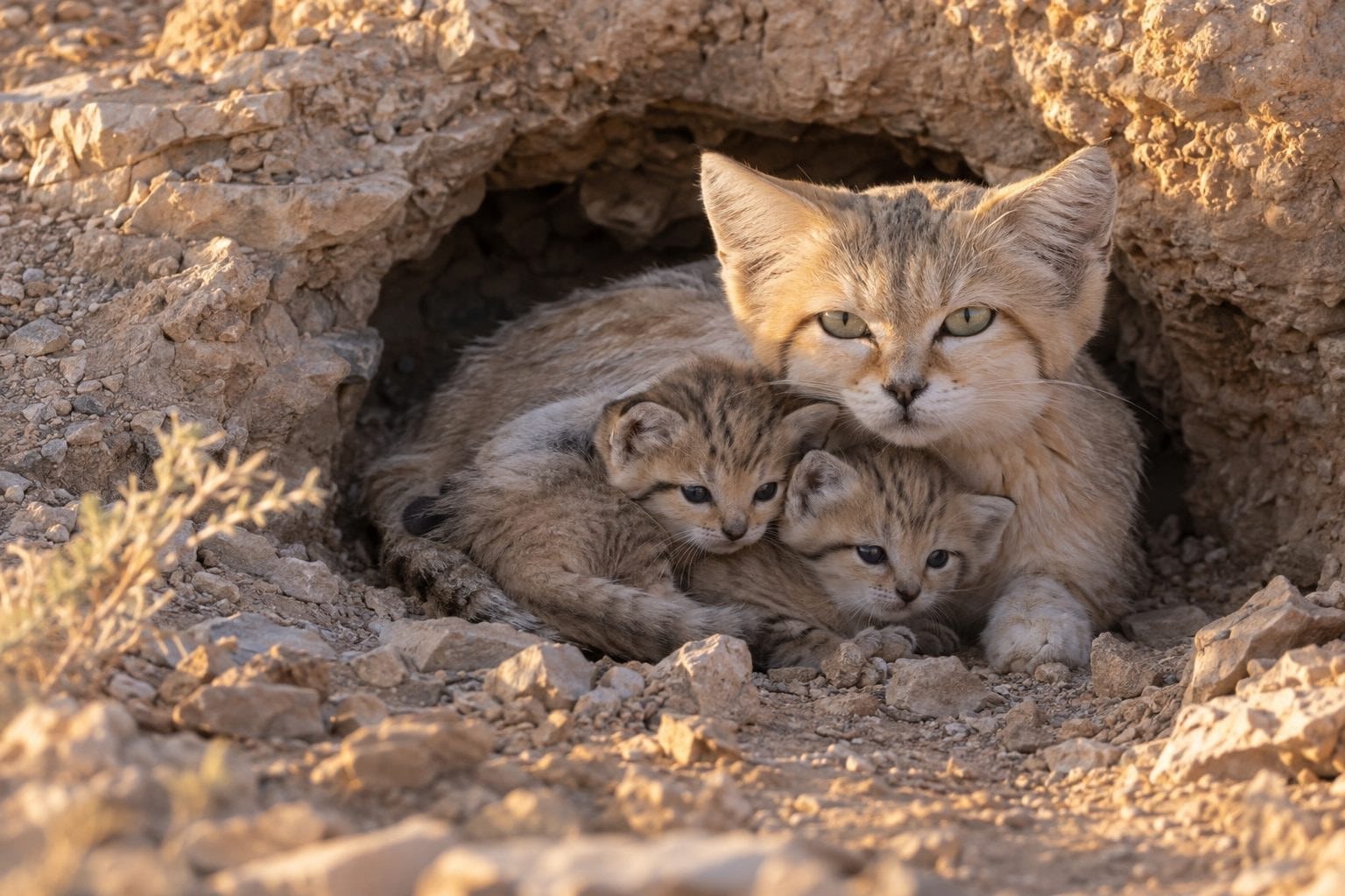 Chatons des sables avec leur mère