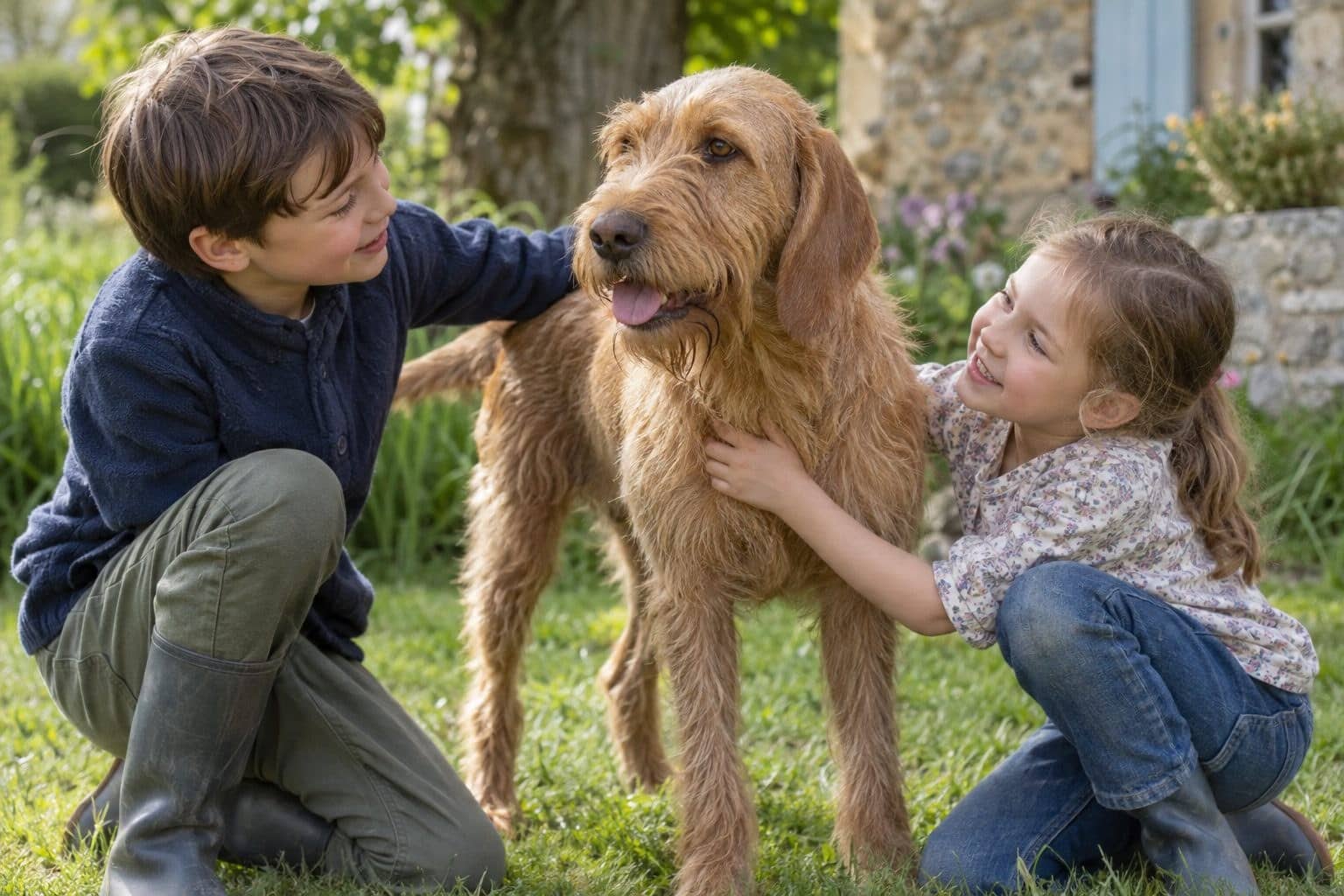Griffon fauve de bretagne avec enfants