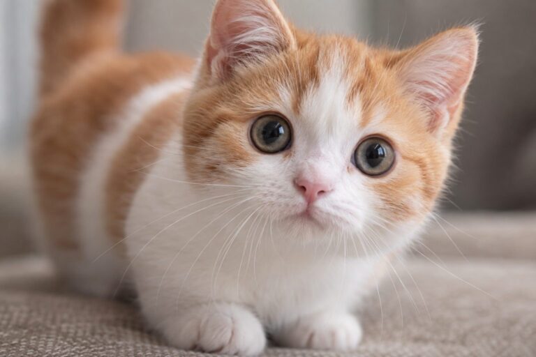 Gros plan d'un Munchkin montrant sa petite bouille de chaton avec ses grands yeux adorables