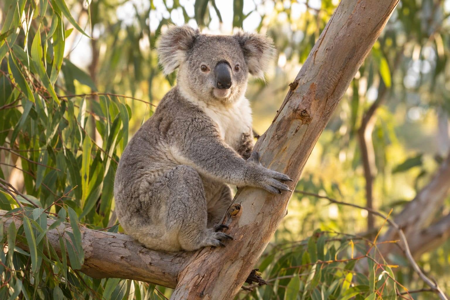 Koala adulte posé tranquillement sur une branche