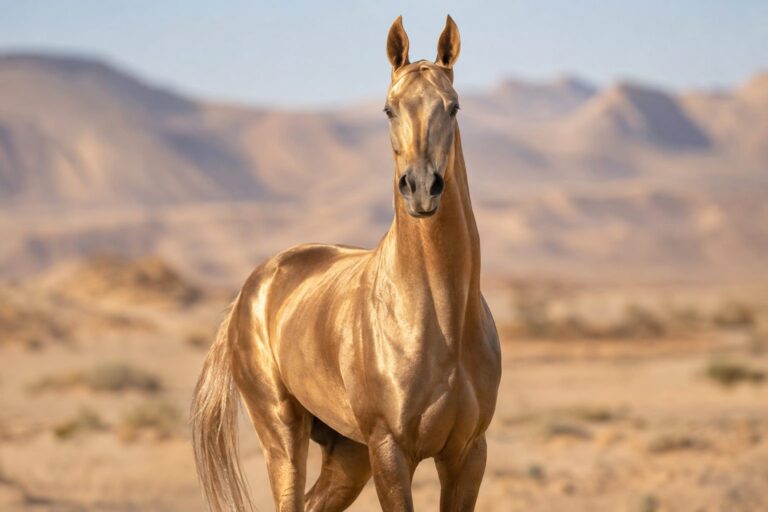 Portrait majestueux d'un Akhal-Teke avec robe dorée chatoyante