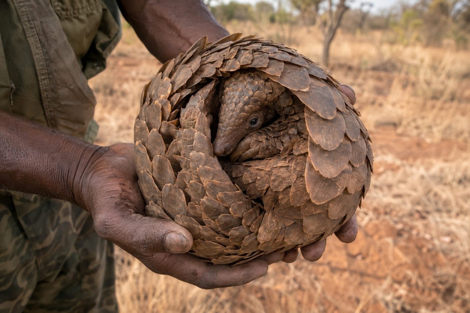 Pangolin terrestre capturé par un braconnier