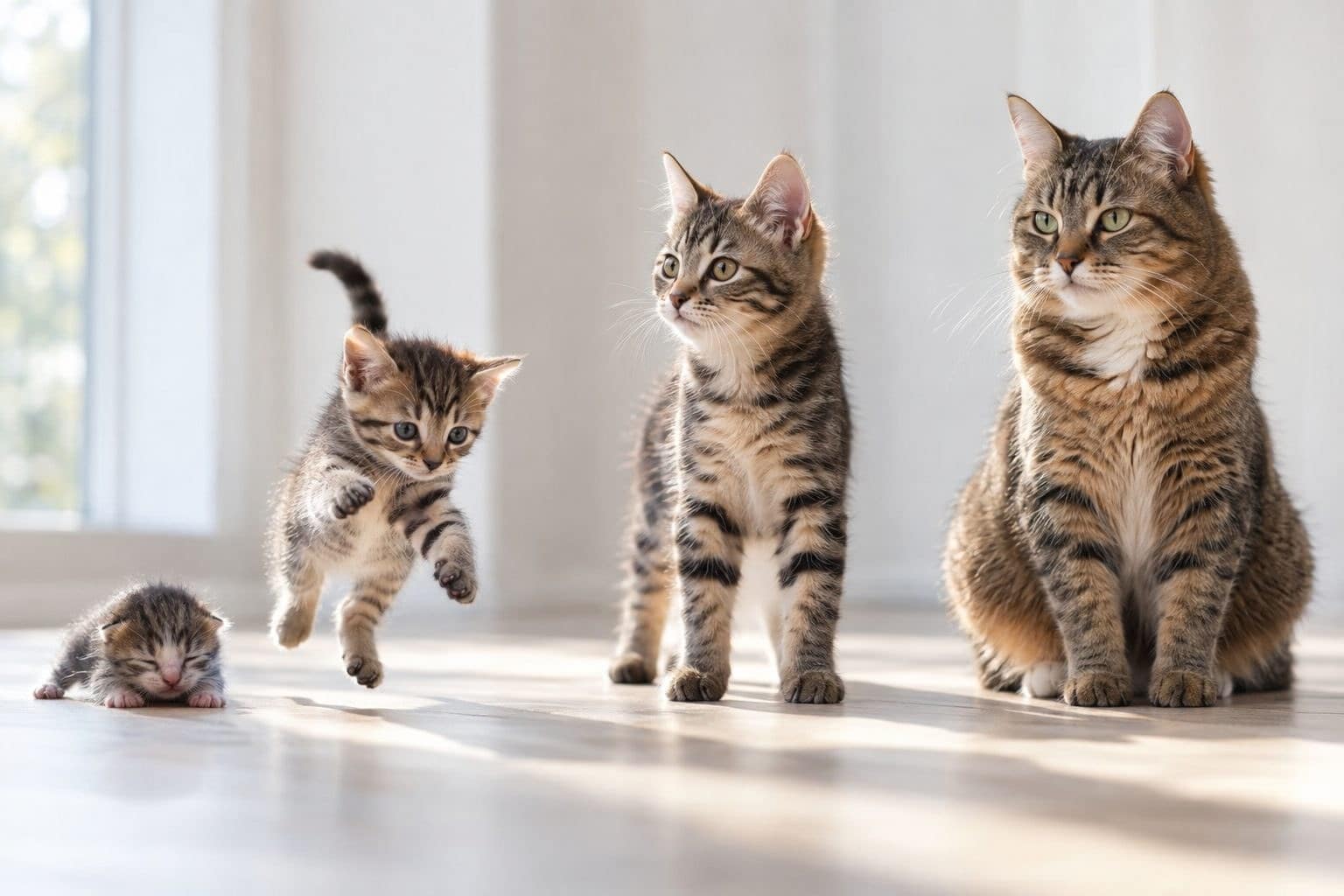 Un chat domestique à différents stades de vie montrant sa croissance et son développement
