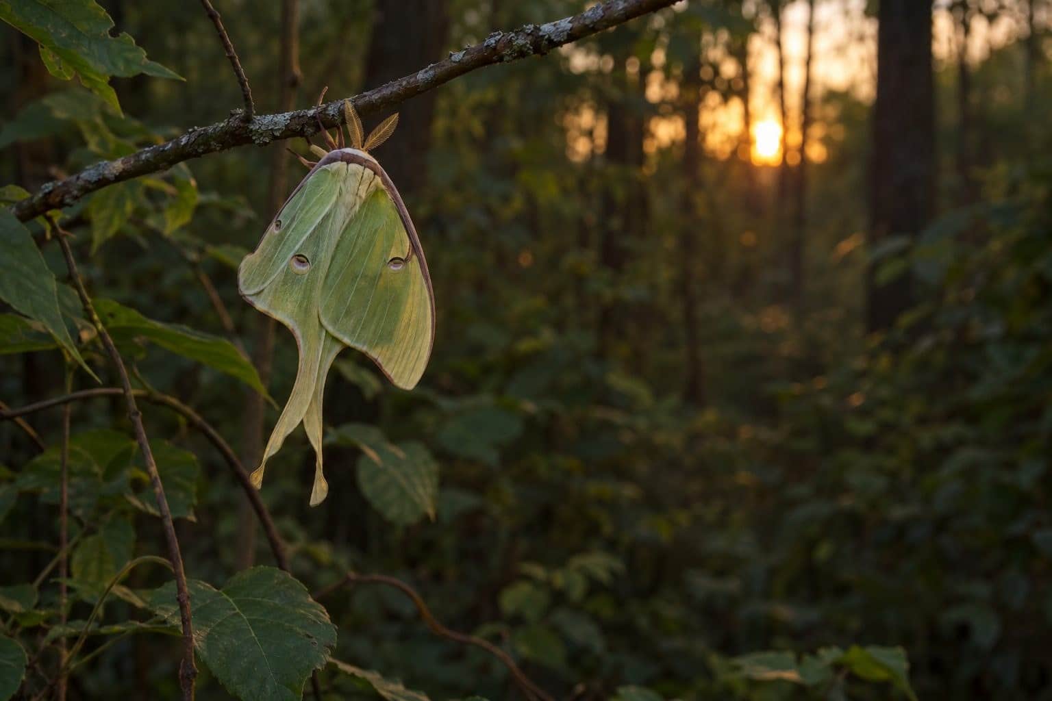 Papillon Lune sur une branche en repos nocturne