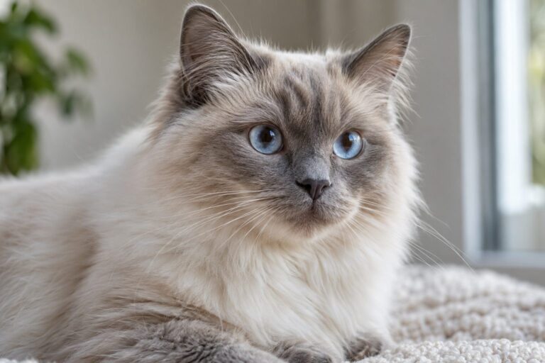 Portrait rapproché d'un chat de race aux traits élégants et yeux expressifs, montrant la beauté raffinée mais aussi la vulnérabilité de ces animaux sélectionnés