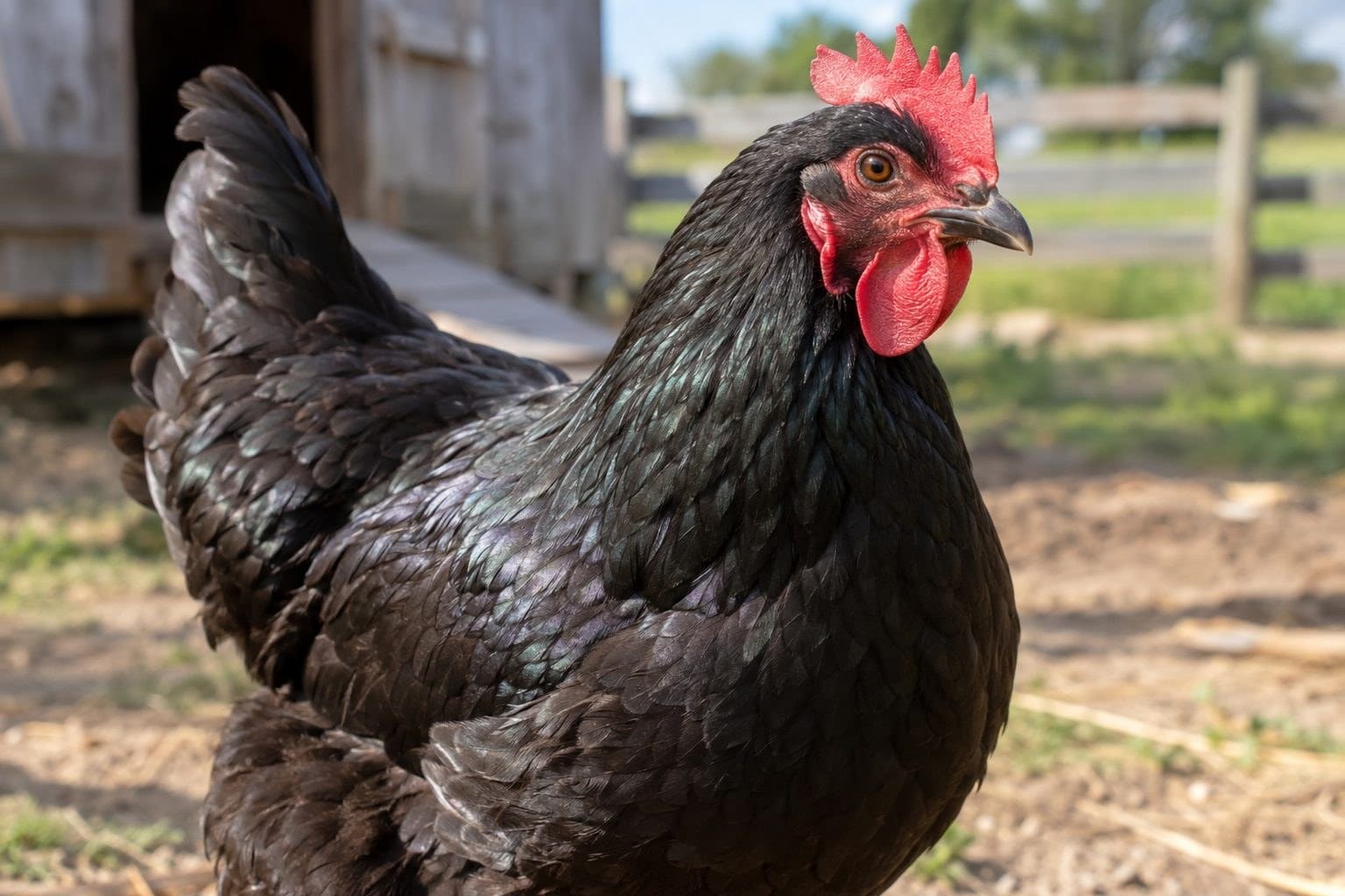 Poule Harco en gros plan montrant son plumage noir caractéristique