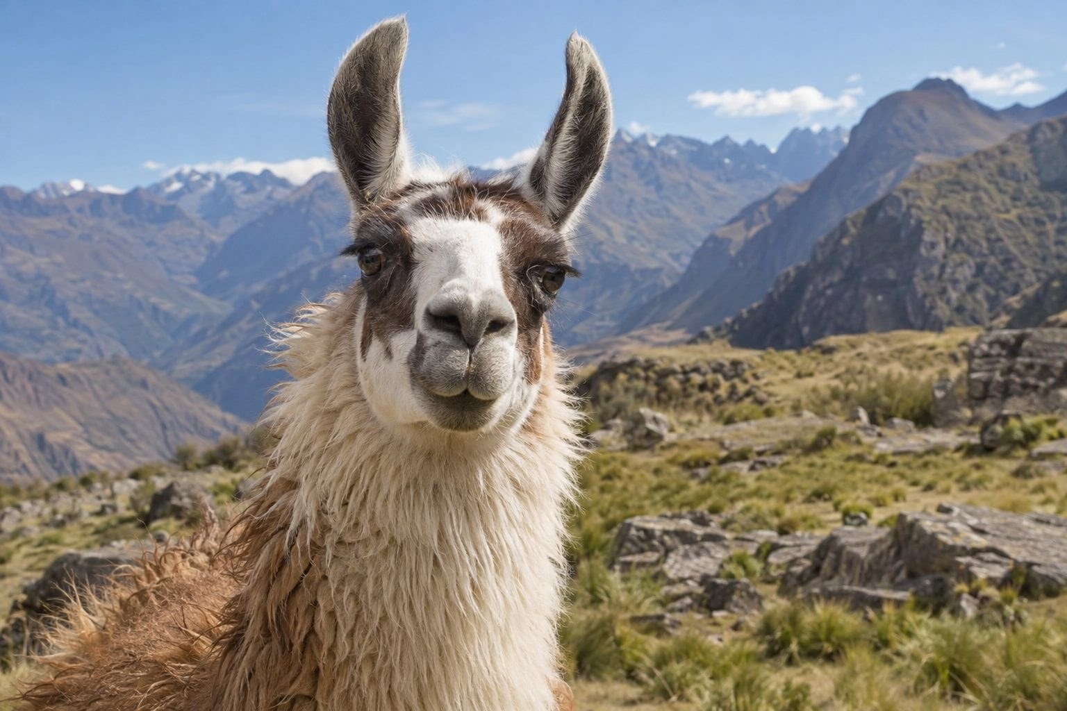 Lama montrant son expression faciale et son langage corporel