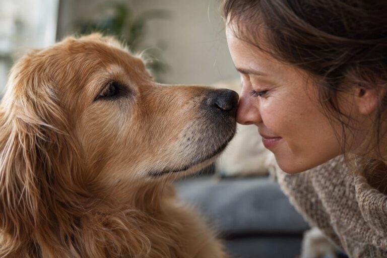 Gros plan du visage d'un chat ou d'un chien en train de renifler le visage d'une personne