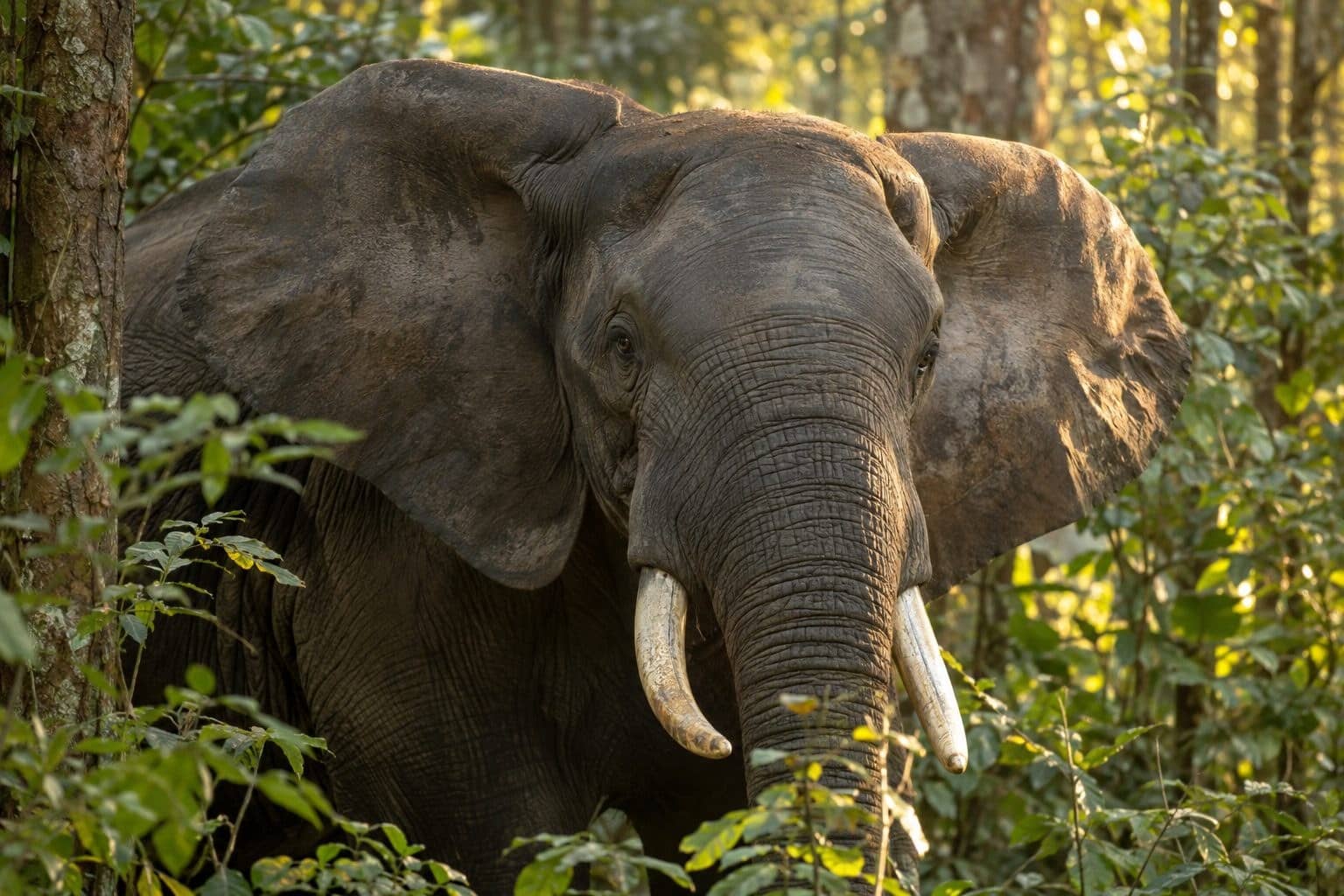 Éléphant d'Afrique de forêt en gros plan montrant ses oreilles caractéristiques