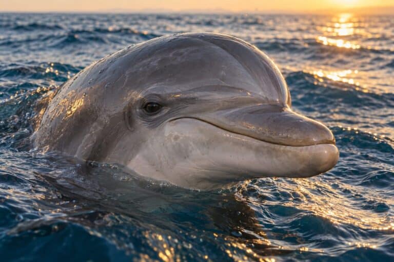 Dauphin en gros plan, tête et rostre, comportement naturel en eau libre