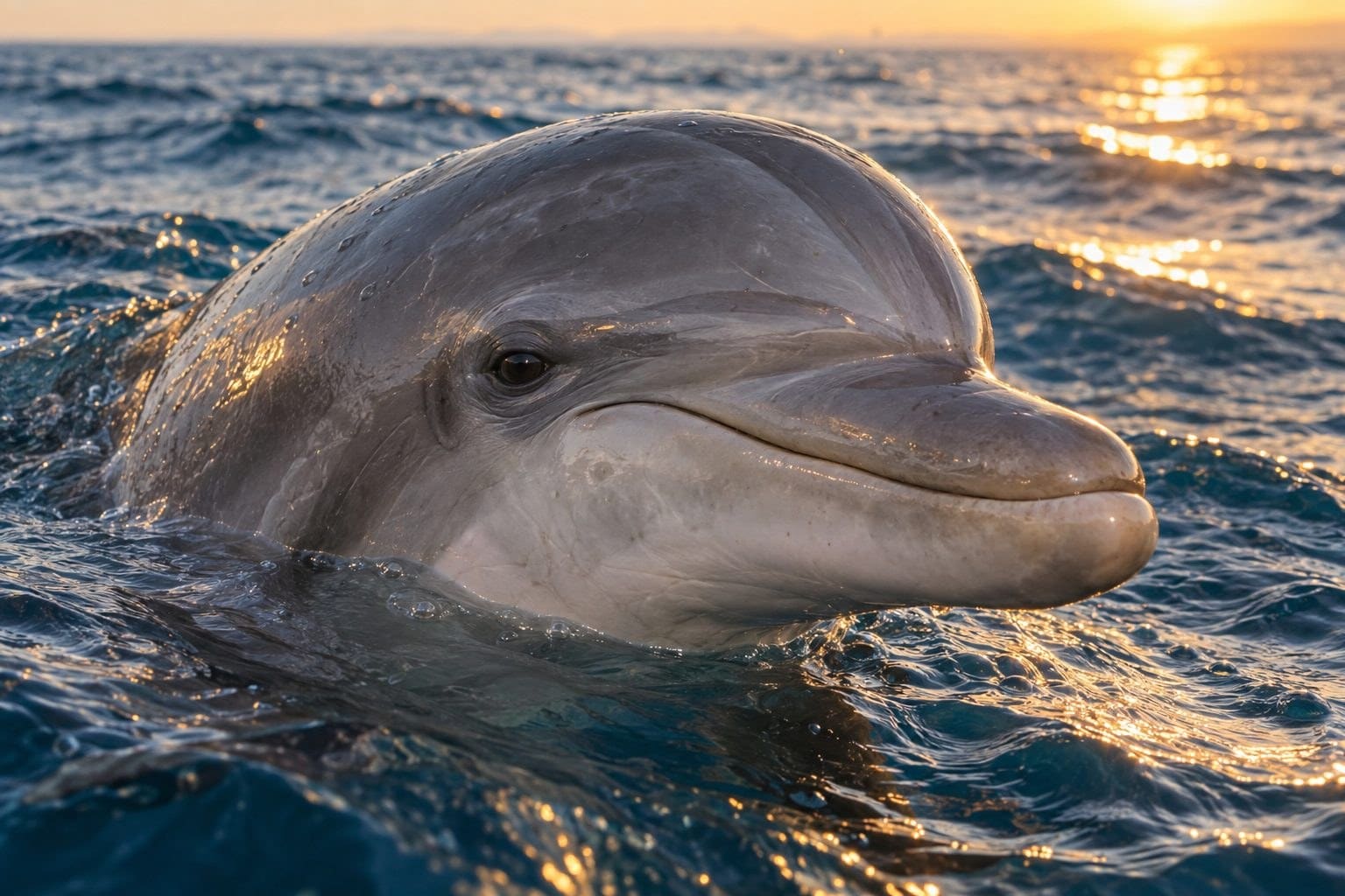 Dauphin en gros plan, tête et rostre, comportement naturel en eau libre