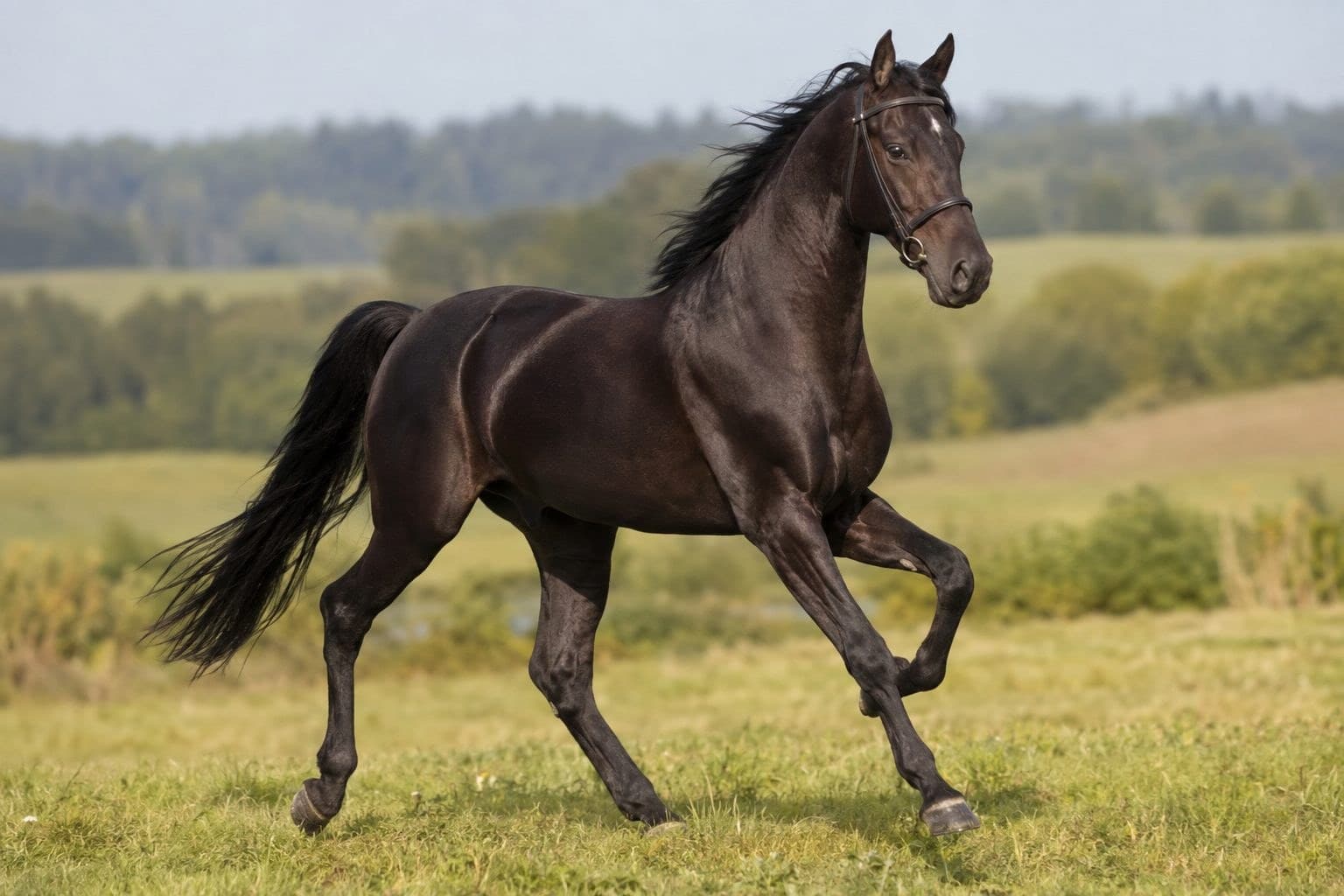 Hackney en mouvement montrant son allure distinctive de trotteur avec action des jambes élevées