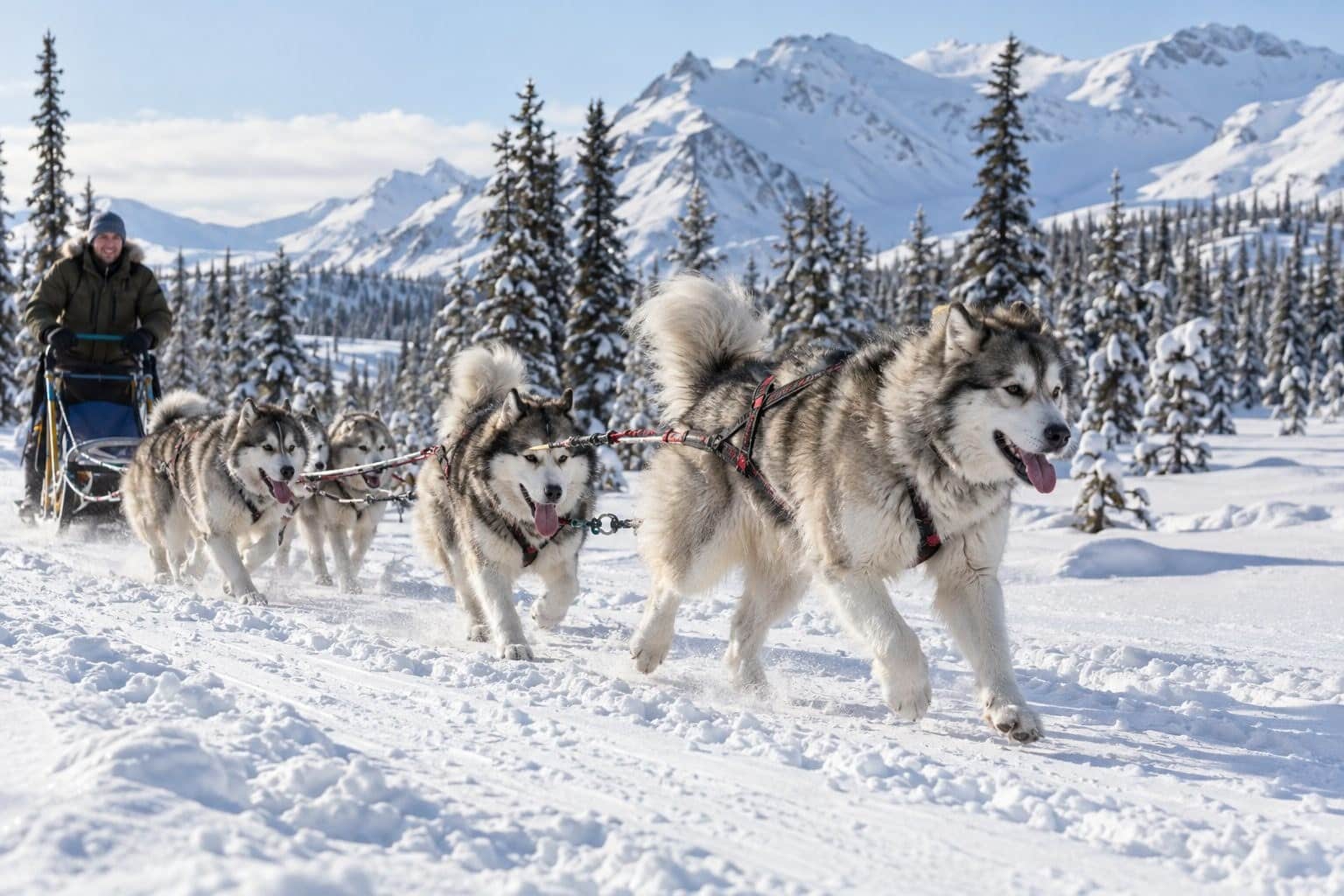 Un Chien Esquimau Canadien en action dans son habitat naturel arctique, tirant un traîneau