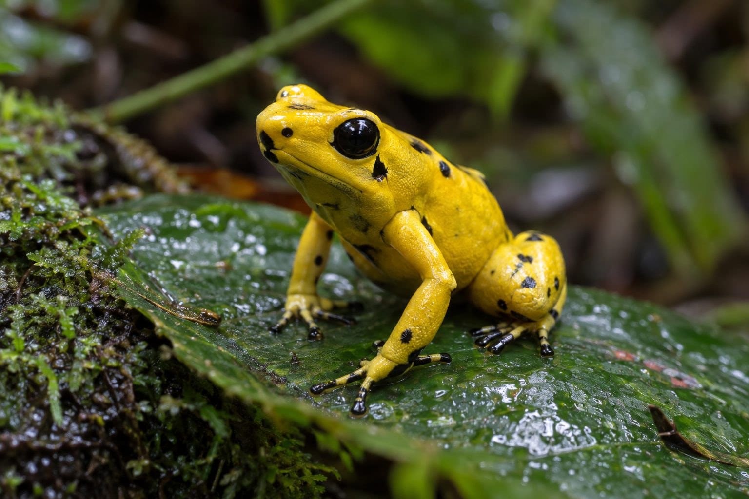 Grenouille venimeuse aux couleurs vives sur une feuille