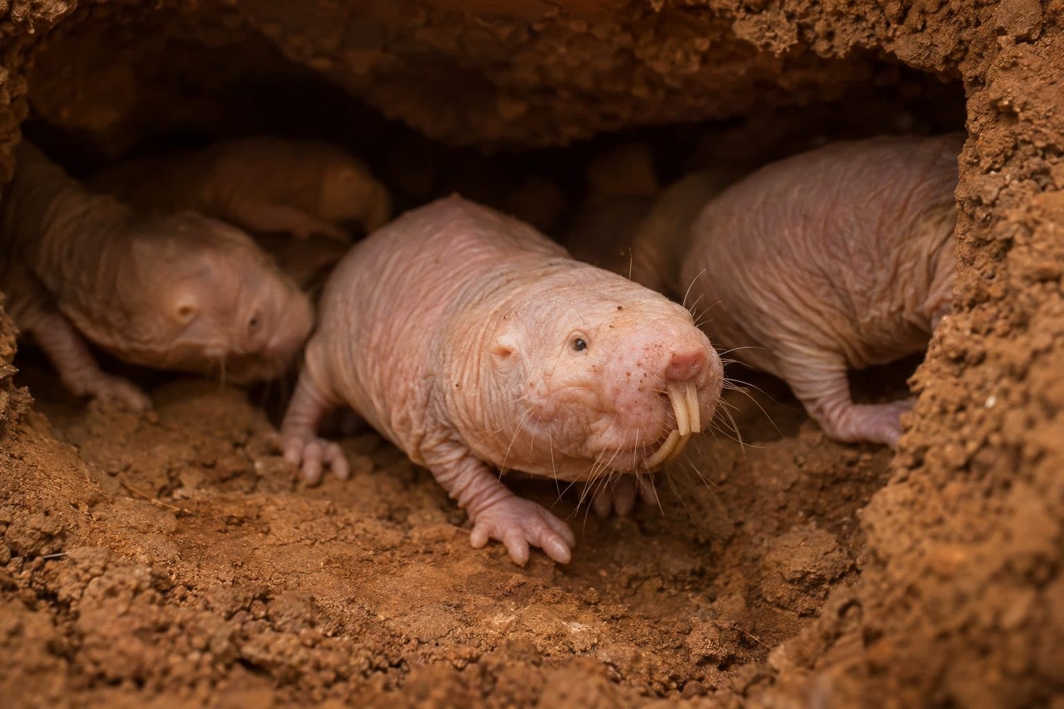 Rat-taupe nu en groupe souterrain