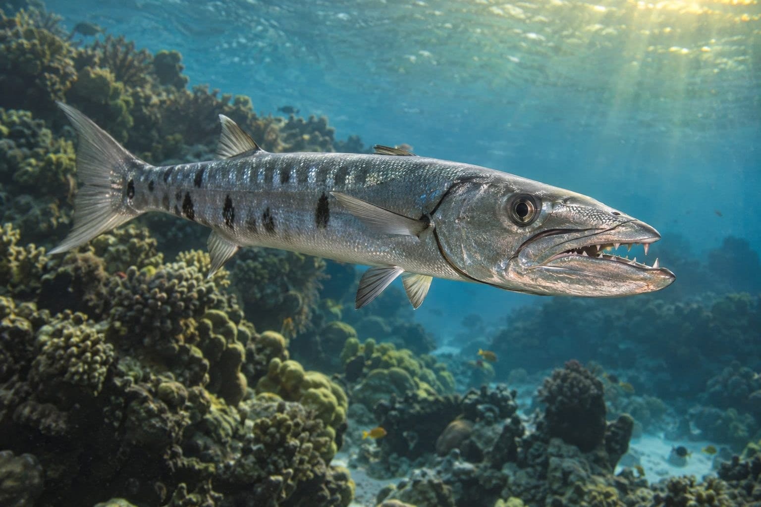 Barracuda tropical en posture agressive